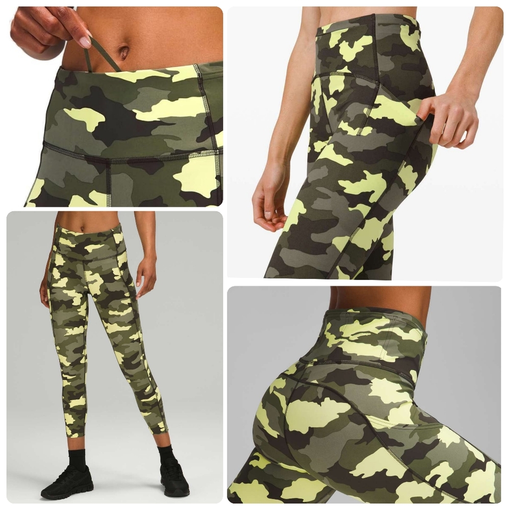 Lululemon Fast and Free High Rise Crop 23"Heritage 365 Camo Crispin Green Multi